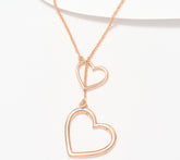 UltraFine 950 Silver Rose Plated Heart Toggle Diamond Cut Necklace 26"